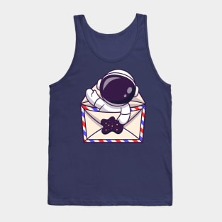 Cute Astronaut Waving Hand In Envelope Cartoon Tank Top